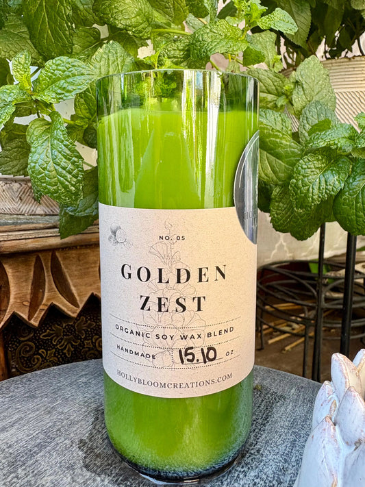 Golden Zest - Upcycled Wine Bottle Candle