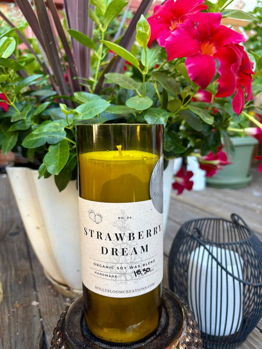 Strawberry Dream – Upcycled Wine Bottle Candle