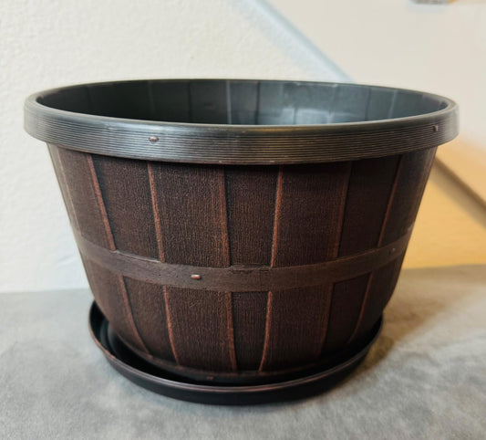 Whiskey Barrel Water Container for Use Under Rain Chains